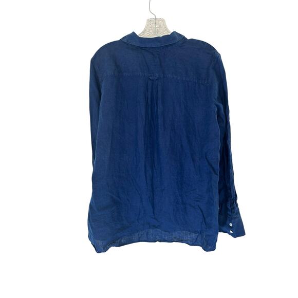 Talbots Plus Navy Blue Lagenlook Relaxed Button Up Long Sleeve Linen Blouse 16 - Picture 7 of 10